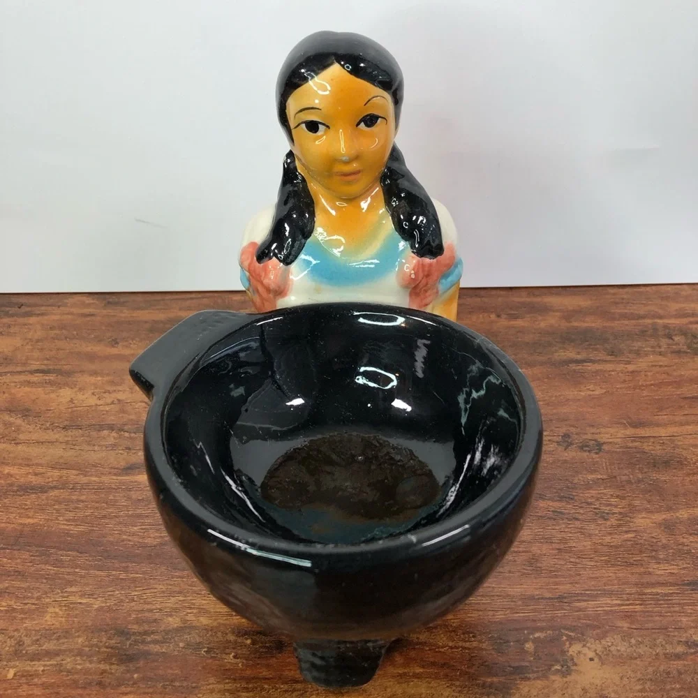 Senorita Ceramic Serveware Salsa Chip Dip‎ Bowl Mexican Girl Kitchen Painted